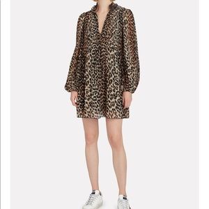 Ganni Pleated Georgette Leopard Dress